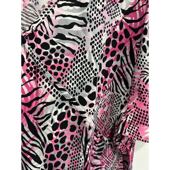 Simply Basic NWT Mock Wrap Scrub Top Pink Zebra Polka Dot Print Sz 2X - Picture 4 of 10